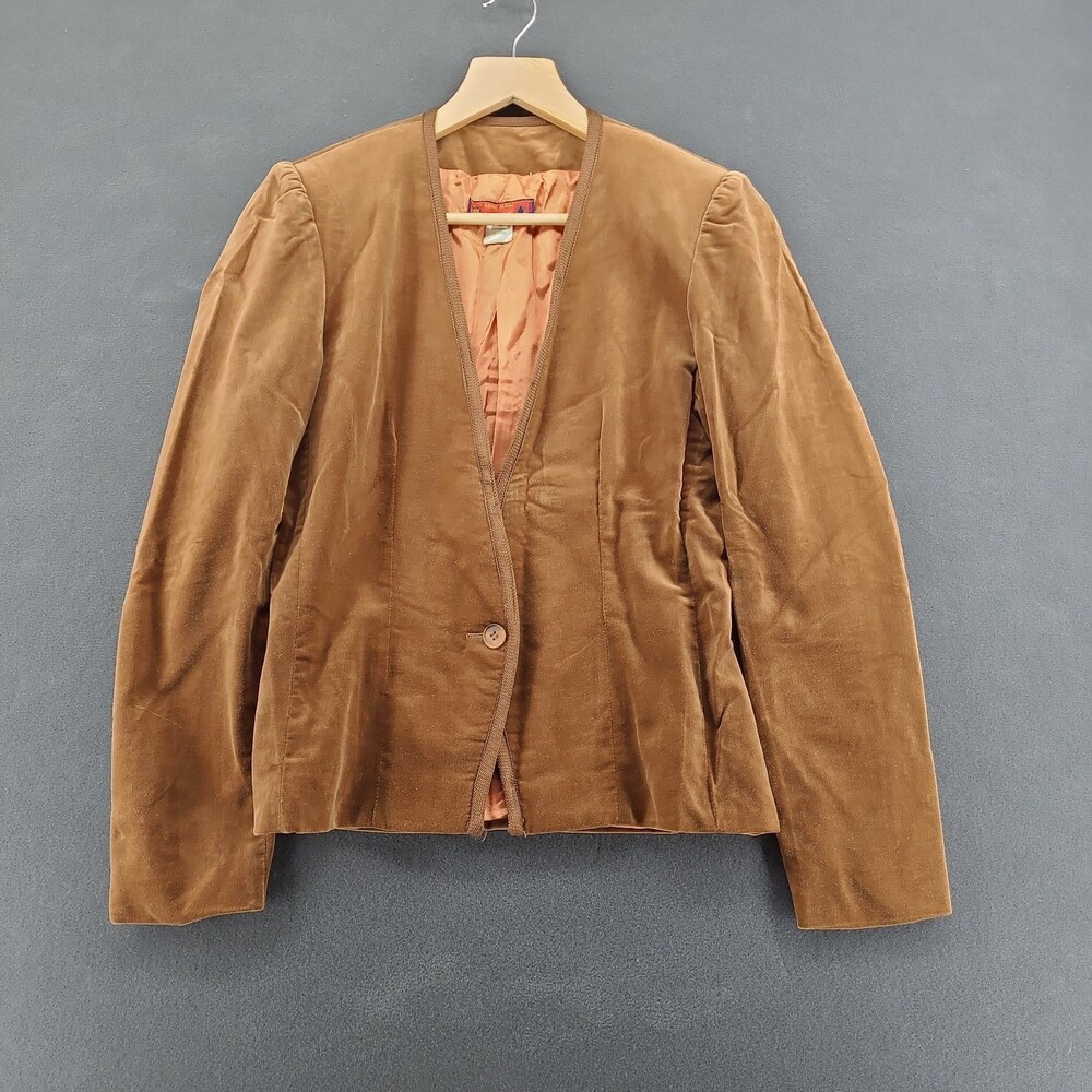 VTG Anne Klein Supersport Velvet Blazer Jacket Womens 4 Brown ILGWU Union Made